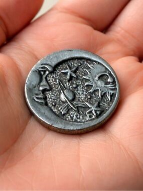 Vintage Sterling Silver Celestial Medallion - Sun Moon Saturn Pocket Token